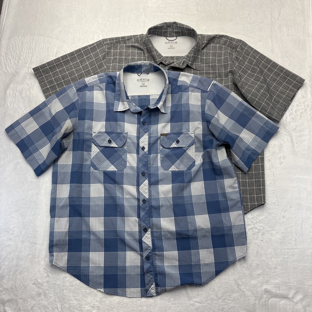 Orvis Mens XXL Short Sleeve Button Up Shirt Lot of 2 Plaid Casual Outdoor
